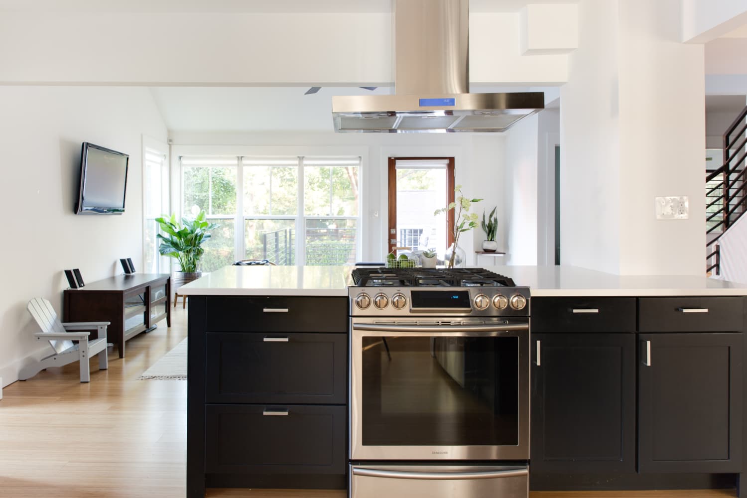 Kitchen island with freestanding hot sale range